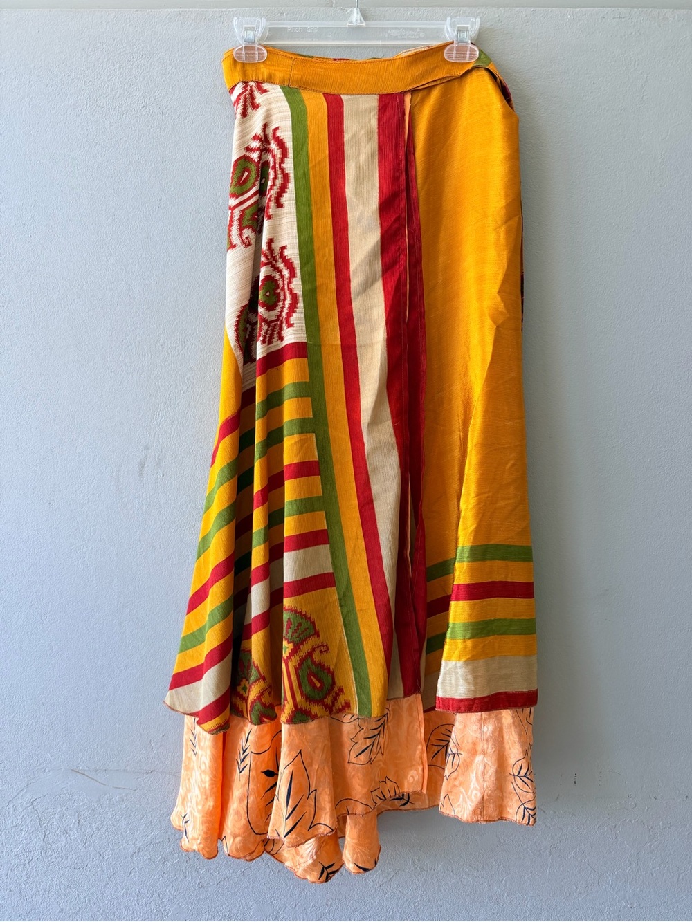 India Boutique Yellow Red Green Multi-Stripe & Floral Maxi Skirt